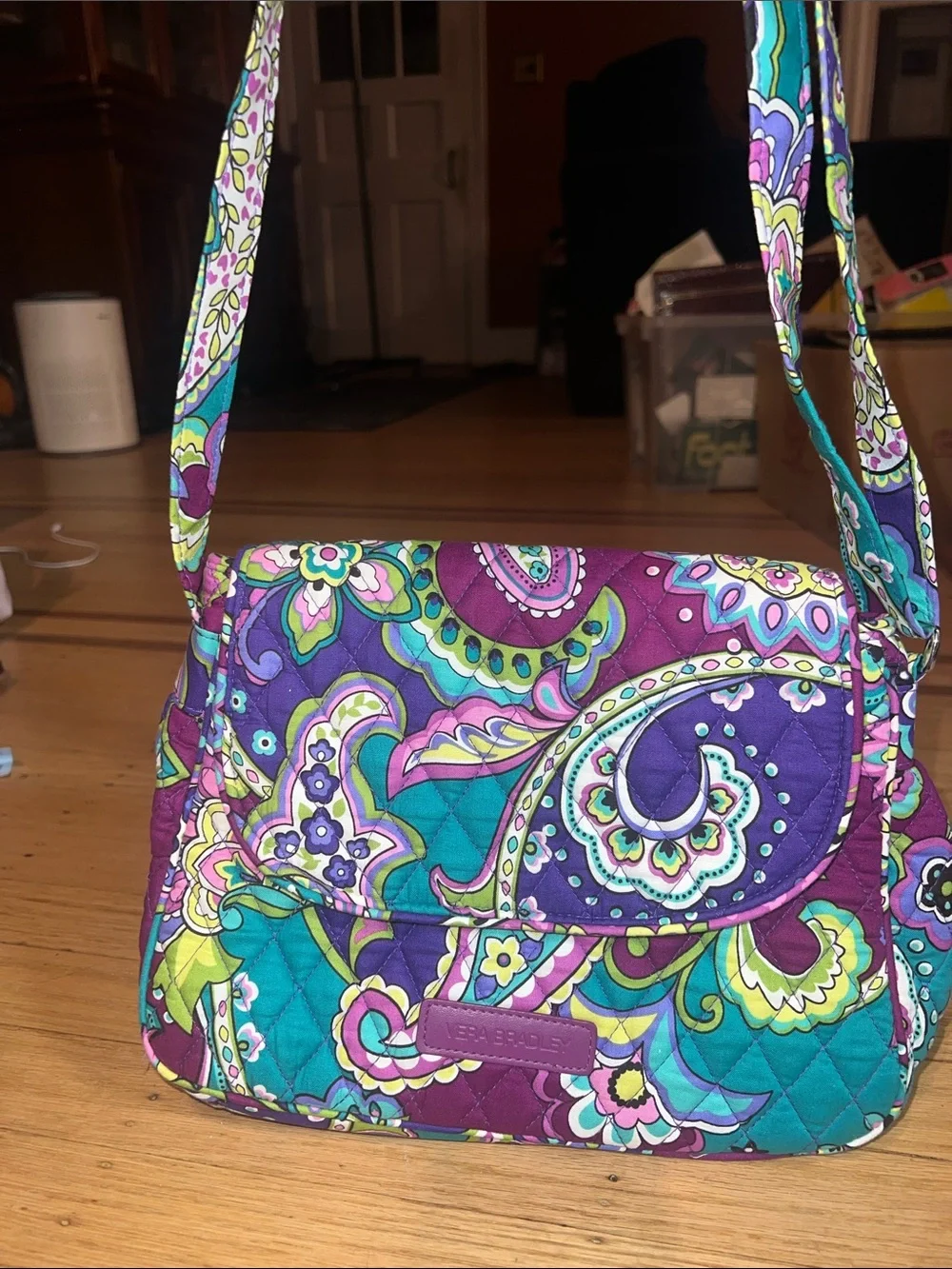 Vera Bradley Purple Teal Paisley Quilted Crossbody Bag